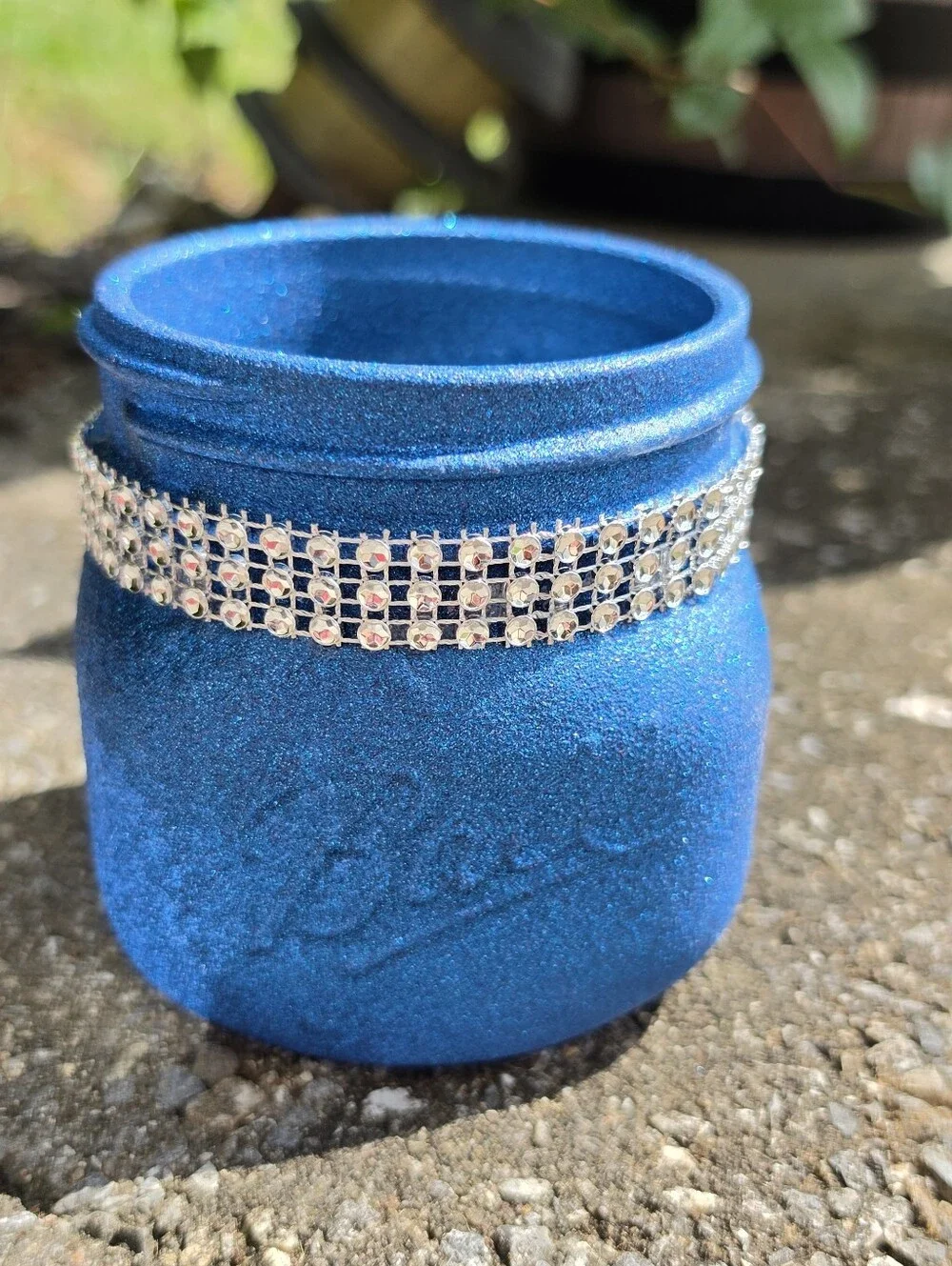 Blue Glitter Bling Rhinestone Pint Widemouth Mason Jar for Wedding